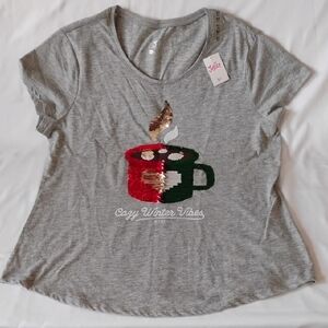 Justice Gray Tee with Sequin Mug Design